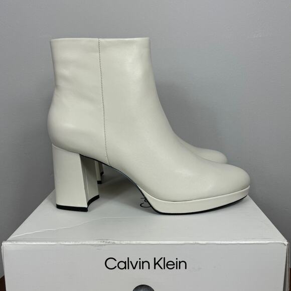 New Calvin Klein Uda Bootie in Ivory Leather Women's Size 10 - Picture 5 of 9
